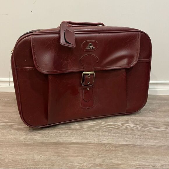 1970s Made In Korea Light Brown Leather Soft Side Weekend Suitcase 22"x14"x6.5” - Picture 1 of 15